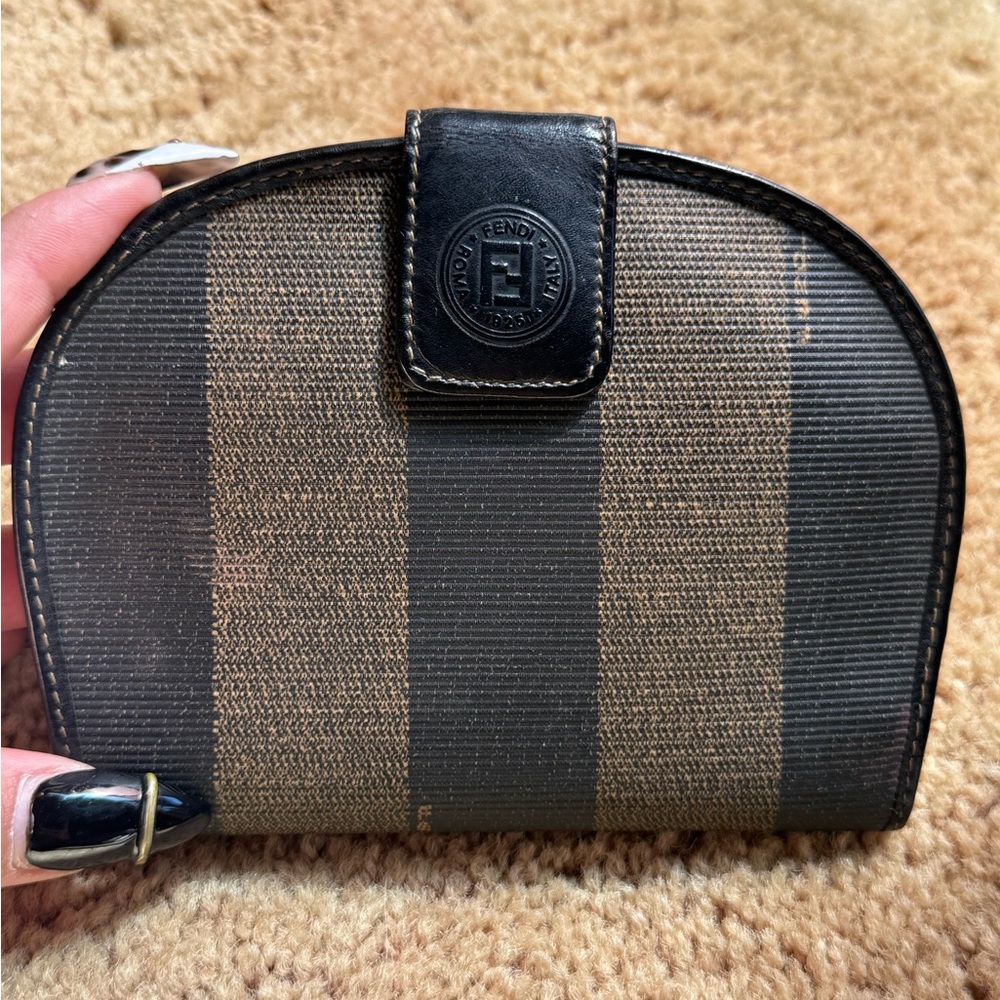 Fendi Striped Canvas Coin Pouch in Brown and Black